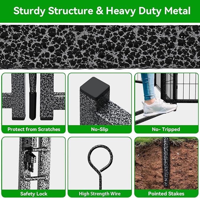 Dog Playpen Outdoor Extra Wide 8 Piece Panels Heavy Duty Dog Fence 47" Height Anti-Rust with Doors Portable for RV Camping Yard, Total 21FT, 35 Sq.ft, Snowy Black