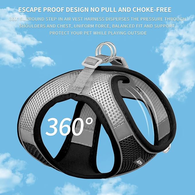 AIITLE Small Harness for Puppy with A Leash - Dog Vest Harness with Super Breathable Mesh, Reflective No-Pull Pet Harness for Outdoor Walking, Running for Small Dogs, Cats Black XXS
