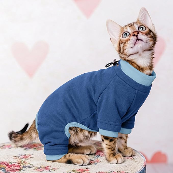 PUMYPOREITY Cat Recovery Suit, Stops Wound Licking After Surgery, Sticky Hair Shirt with Sticky Fabric, Cat Pajamas Prevents Over-Grooming, Blue, XS