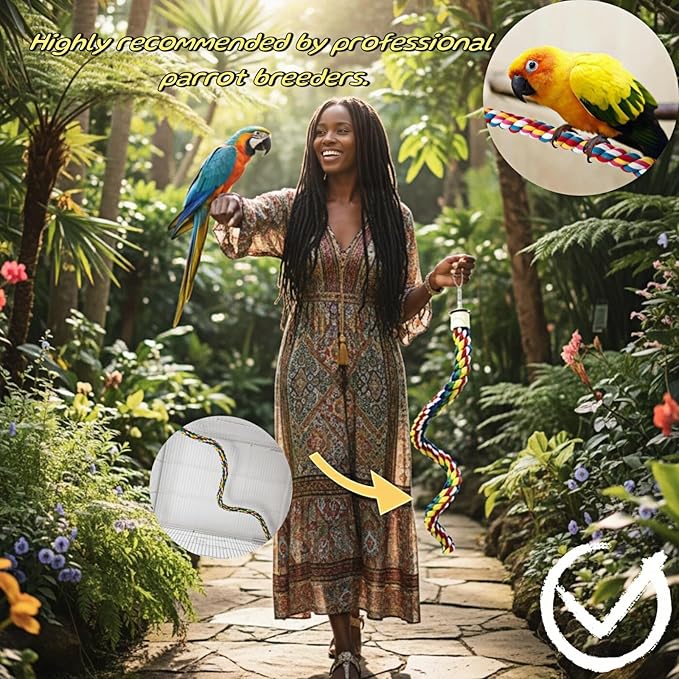 Bird Rope Perches, Parrot Toys, Bungee Rope Perches for Parrots, Cockatiels, Parakeets, Budgie Cages Comfy Birds (Metal Nut) - 23.62 inches