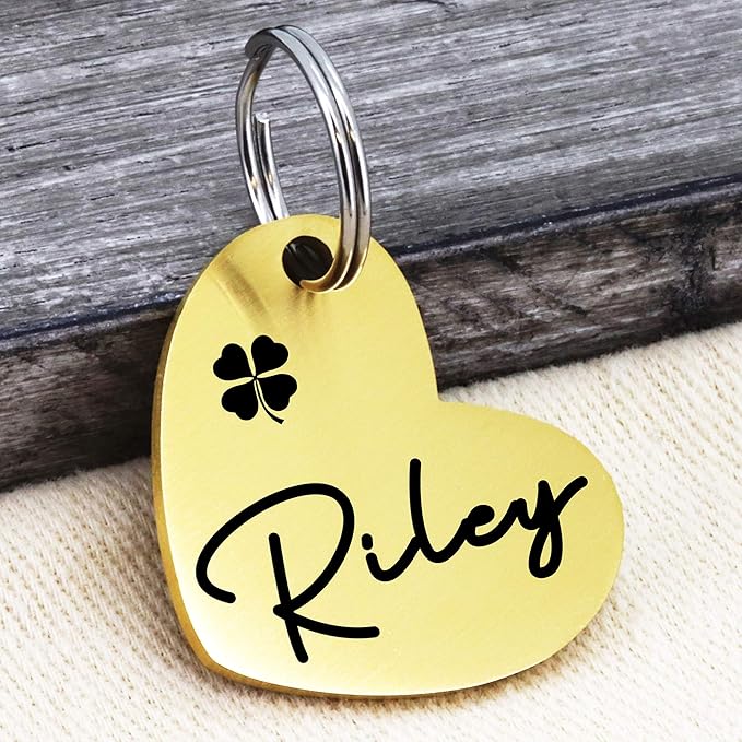 Ultra Joys Custom Personalized Dog ID Tag - Brushed Stainless Steel Heart, Large