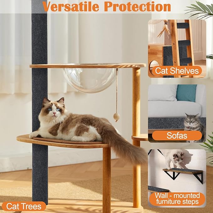 Cat Scratch Furniture Protector - 158" x 15.8" Trimmable Self-Adhesive Cats Claws Scratch Pads, DIY Cat Climbing Couch Protector for Scratch Post Cat Tree Replacement Indoor (Dark Gray)