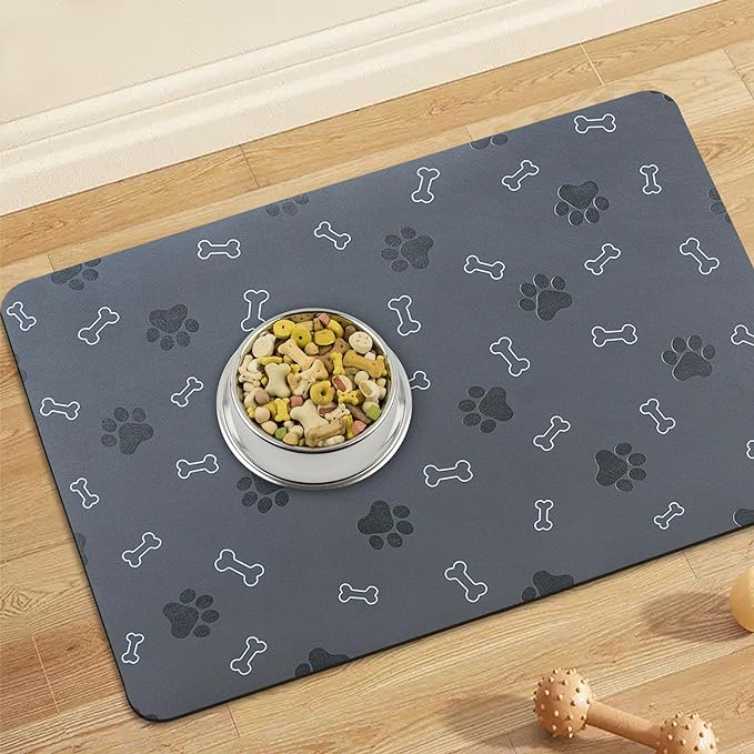 Pet Cat Dog Food Mat Non Slip Mat for Dog Water Bowl Mat Quick Dry Absorbent Cat Feeding Mat, 24 * 16.9 in, Light Grey