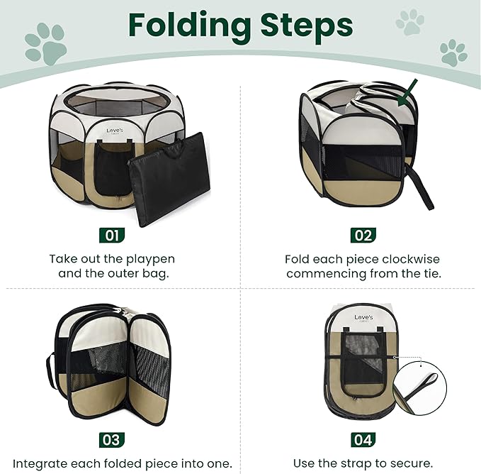 Love's cabin Pet Puppy Dog Playpen, Medium Dog Tent Crates Cage Indoor/Outdoor, Portable Playpen for Cat, Foldable Pop Up Dog Kennel Playpen with Carring Case, Removable Zipper Top, Khaki