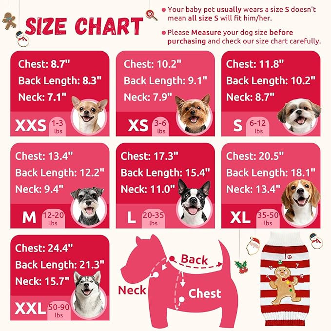 Dog Christmas Sweater Xmas Pet Clothes Cute Striped Gingerbread Man Costume Holiday Puppy Cat Jumpers Outfits New Year Gifts for Small Medium Large Dogs(Red Gingerbread Man,XL)