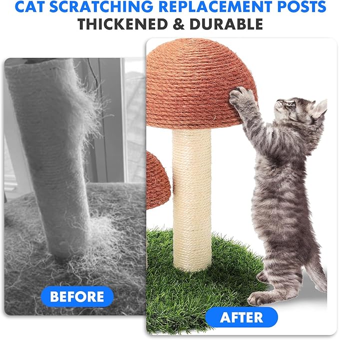 PowerKing Thick Natural Sisal Replacement Scratching Post,15.7" Length, 4.5" Thick, 2Pcs M8 Cat Scratch Post Refill Poles, Ideal for Refurbishment, Includes Screws, White