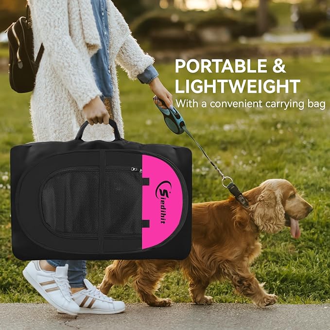 Dog Playpen, Medium Puppy Pet Playpen, Dog Crate Tent Cage Indoor/Outdoor, Portable Pop Up Dogs Kennel Playpen with Carrying Case for Dogs/Cats/Rabbits, Hot Pink