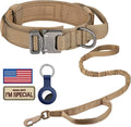 DAGANXI Tactical Dog Collar Leash Set, Adjustable Military Training Nylon Dog Collar with Controll Handle and Heavy Metal Buckle for Medium and Large Dogs，with Patches and Airtags Case (XL, Brown-SET)