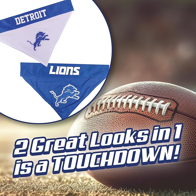 Pets First NFL Dog Bandana - Detroit Lions Reversible PET Bandana. 2 Sided Sports Bandana with a Premium Embroidery Team Logo, Small/Medium. - 2 Sizes & 32 NFL Teams Available
