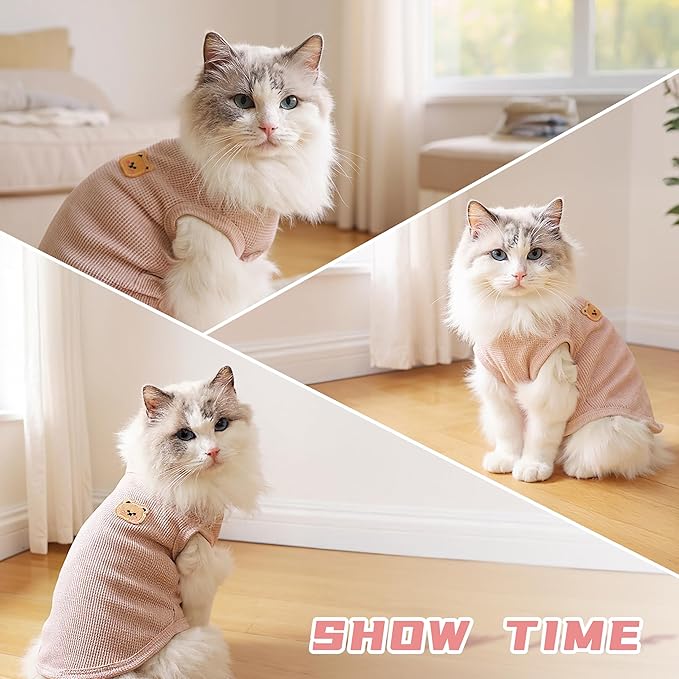 Waffle Knit Cat & Dog T Shirt for Small Dogs, Stretchable Puppy Shirt for Sphynx Cats & Small Breeds, Pet Clothes | Breathable Summer/Winter Apparel for Newborn(Pink Small)