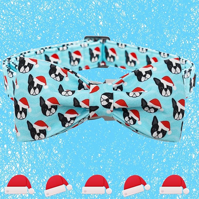 Dog Collar, Christmas Dog Collar Plaid Pet Collar Bow Holiday Bows Girl Boy Puppy Collar Adjustable Pet Collar for X-Large Dogs