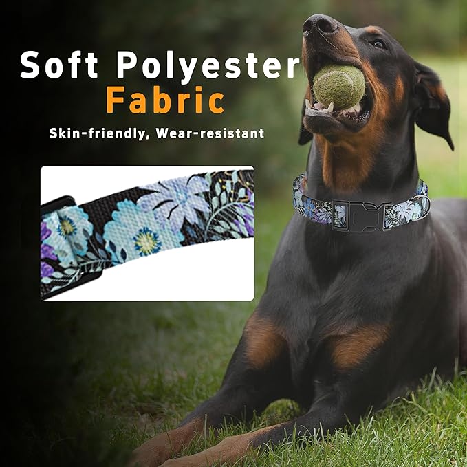Dog Collar for Boys & Girls, Puppy Collar for Small to Large Dogs, Adjustable Soft Pet Collar with Safety Buckle - Purple Floral Pattern, XS