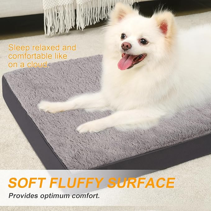 KSIIA Orthopedic Crate Bed: Deluxe Plush Washable Dog Bed for Small Dogs with Egg Crate Foam & Removable Cover, 23 x 17 Inch, Dark Gray