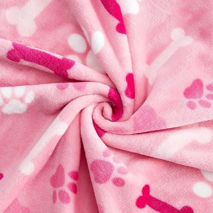 Allisandro Luxurious Dog Blanket, 350 GSM Super Fuzzy Microplush Fleece Pet Blankets for Small Medium Large Dogs and Cats, Pink Paw and Bone, 40" x 32"