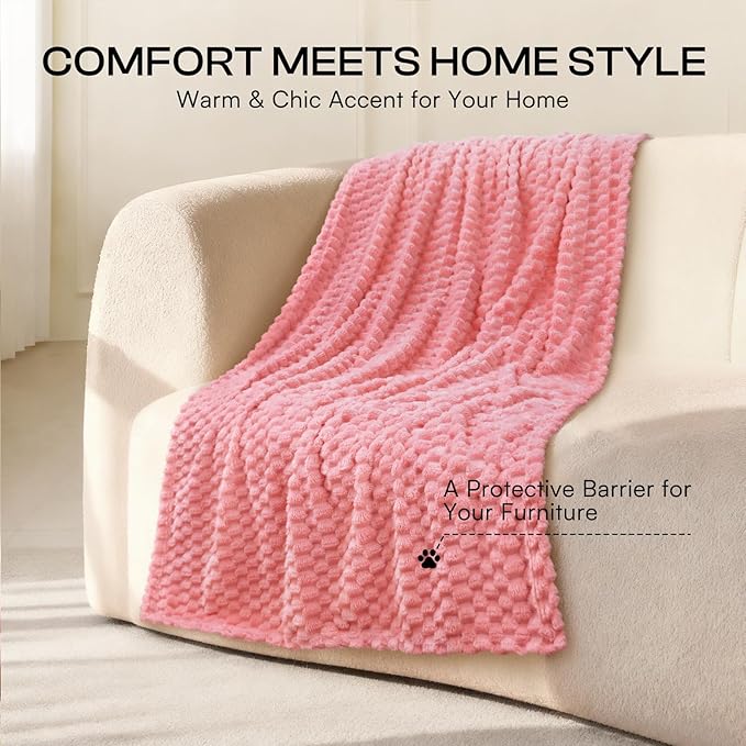 Luciphia Soft 300GSM Fleece Pet Blanket for Small Medium Large Dogs Washable 3D Textured Flannel Cat Puppy Decorative Furniture Protector Throw Durable Pink, M(30''x20'')
