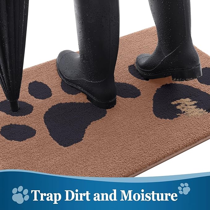 Buganda Dog Door Mat for Muddy Paws, Absorbent Dirt Trapper Washable Indoor Doormats, Non Slip Low-Profile Mud Mat for Dogs, Front Entrance Doormat for Inside Floor (40x32 Inches, Camel and Black)