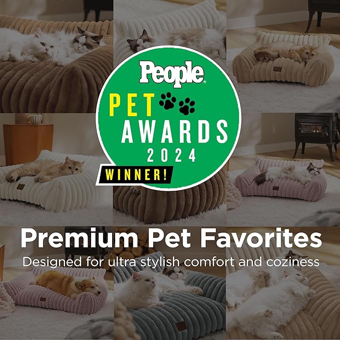 Bedsure ComfyFleece™ Cute Cat Couch for Pets - As Seen on TV on Good Day New York, Fuzzy Cats beds for Indoor Cats with Removable Washable Cover, Supportive Pet Sofa, 24inch, Garden Green