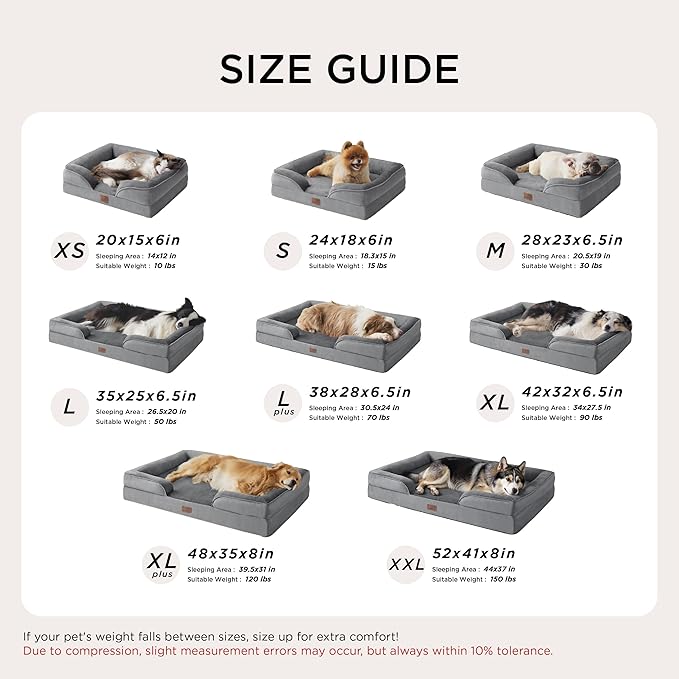 Bedsure Orthopedic Dog Beds Large Sized Dog - Washable Large Dog Cat Bed Waterproof, Comfort Dogs Couch Sofa with Washable Removable Cover, Pet Bed with Nonskid Bottom, Lavender, 35"