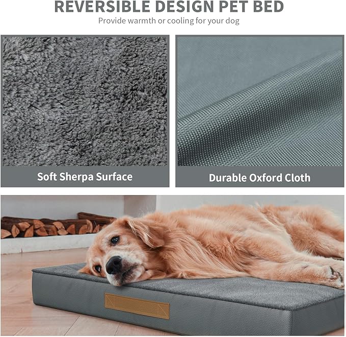 Large Comfy Washable Dog Bed, Orthopedic Egg Crate Foam Dog Crate Mat for Large Dogs with Removable Cover, 41x27 Inch, Gray