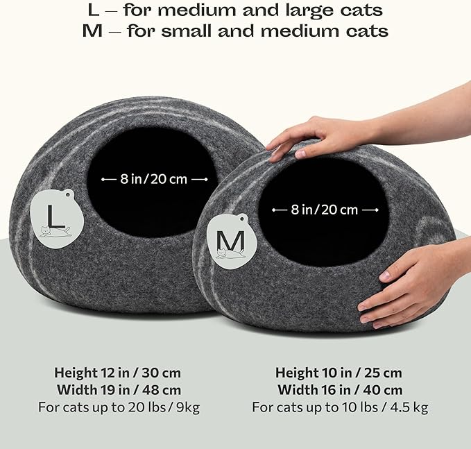 MEOWFIA Cat Cave – Premium Felt Cat Bed for Indoor Cats, Handmade Merino Wool (Dark Grey, Large)
