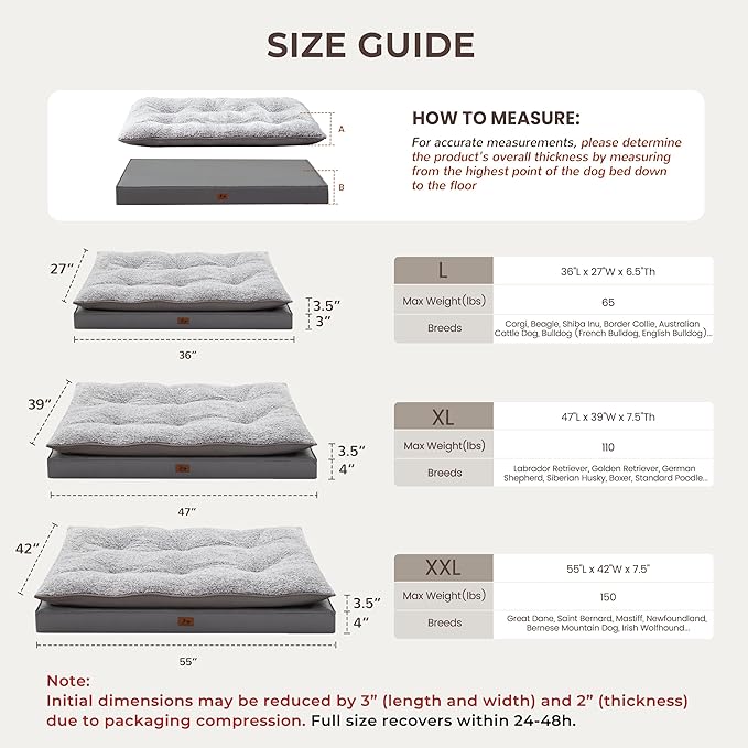 2-Pack Waterproof Dog Bed Medium Size Dogs, Plush Cushion & Orthopedic Egg-Crate Foam Mattress for Senior Dogs, Washable Dog Crate Bed with Removable Cover, Dark Grey