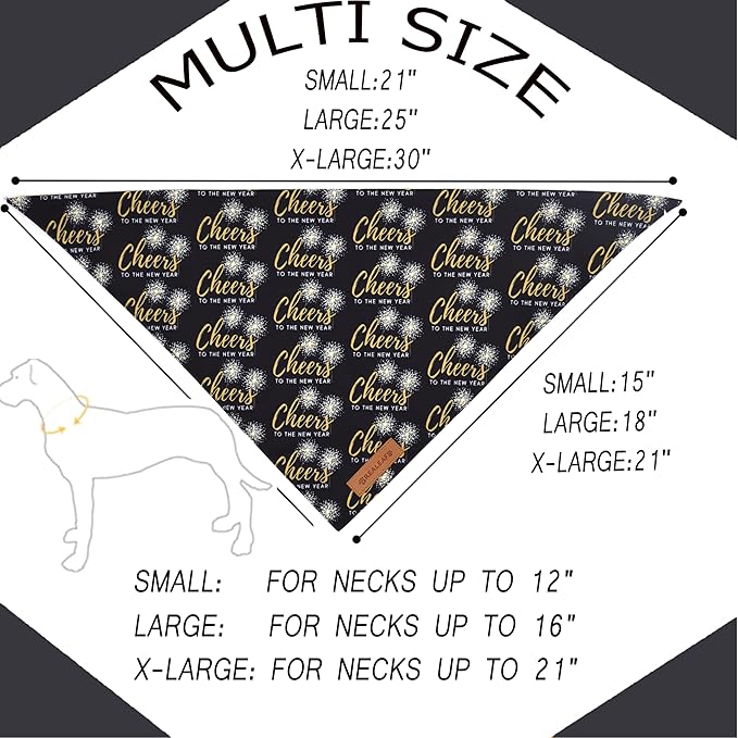 Realeaf New Year Dog Bandanas 2 Pack, Cheers to The New Year Dog Scarf for Boy and Girl, Premium Durable Fabric, Holiday Bandana for Large and Extra Large Dogs Cats Pets (X-Large)