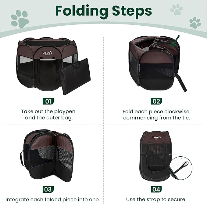 Love's cabin Pet Puppy Dog Playpen, Small Dog Tent Crates Cage Indoor/Outdoor, Portable Playpen for Cat, Foldable Pop Up Dog Kennel Playpen with Carring Case, Removable Zipper Top, Brown