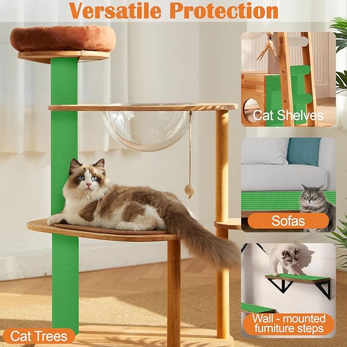 Cat Scratch Furniture Protector - 158" x 15.8" Trimmable Self-Adhesive Cats Claws Scratch Pads, DIY Cat Climbing Couch Protector for Scratch Post Cat Tree Replacement Indoor (Green)