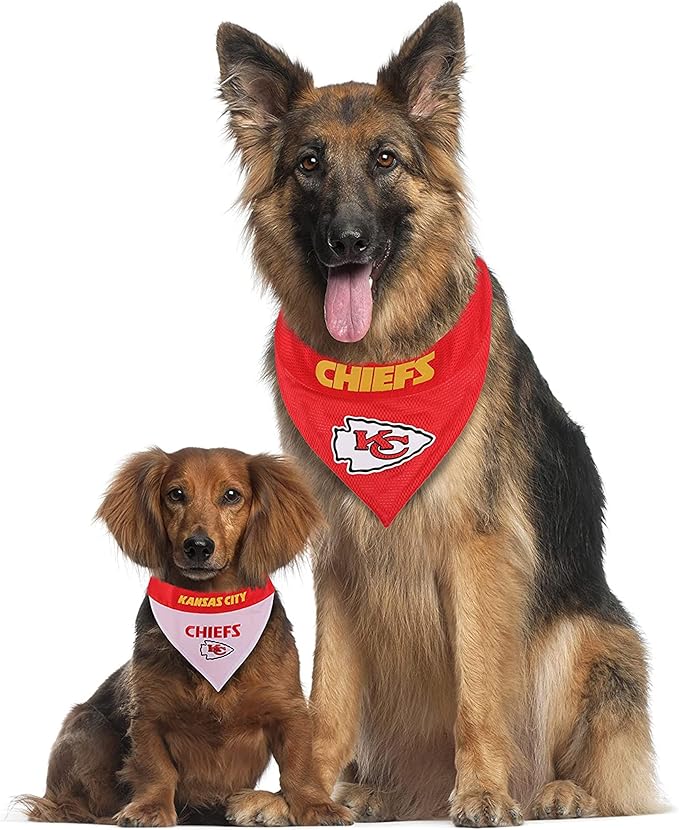 Pets First NFL DOG BANDANA - KANSAS CITY CHIEFS REVERSIBLE PET BANDANA. 2 Sided Sports Bandana with a PREMIUM Embroidery TEAM LOGO, Large/X-Large. - 2 Sizes & 32 NFL Teams available, KCC-3217-L-XL