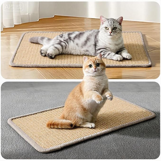 4 PCS Carpet Cat Scratching Mat Sisal, 15.7 x 7.8 inch Natural Sisal Cat Scratching Mat with Adhesive Hook Loop Tape for Indoor Protect Couch and Carpets