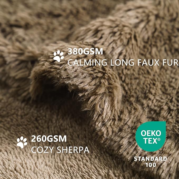gogobunny Waterproof Dog Blanket for Couch & Furniture Protection - Super Soft Reversible Throw for Large Dogs & Cats, Calming Washable Fur & Sherpa Pet Blanket (33x77 Inch, Stone)
