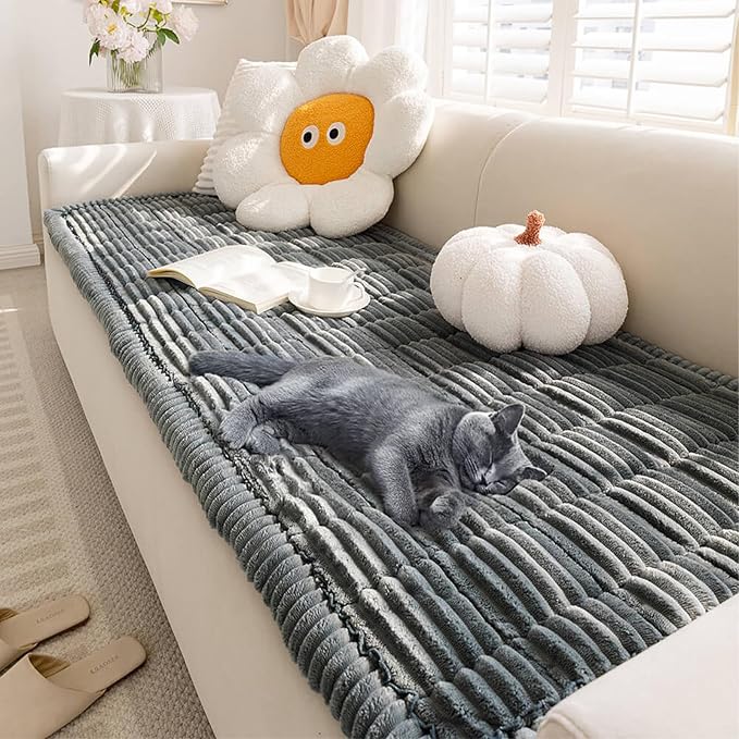 FUNNY FUZZY Pet Couch Covers for Sofa, Flannel Dog Couch Cover for Dogs Washable, Sofa Cover Furniture Protector Pet-Friendly Sofa Cover for Dogs & Kids (Dark Gray, 27.6"×82.7")