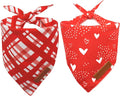 Realeaf Valentine's Day Dog Bandanas 2 Pack, Reversible Red Plaid Heart Dog Scarf for Boy and Girl, Premium Durable Fabric, Holiday Love Bandana for Large and Extra Large Dogs Pets (Small)