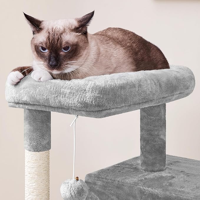 Yaheetech Cat Tree for Indoor Pets, 36in Tower Condo w/Extra Large Perch, Scratching Posts, Board, Dangling Ball, Play Structure for Kittens & Adult Cats, Light Gray
