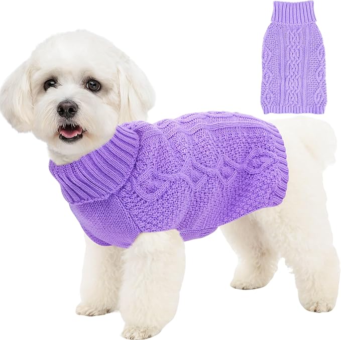 Small Dog Sweater Dog Clothes for Small Dogs Winter Puppy Clothes Warm Pet Cat Sweater Doggy Pullover Turtleneck Outfit with Twisted Design XS~XL (Purple, Medium)