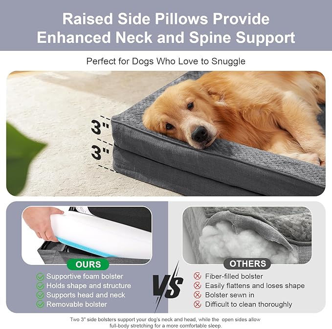 Orthopedic Dog Beds for Large Dogs, Memory Foam Dog Beds Large Sized Dogs, Washable Removable Cover, Nonskid Bottom, Waterproof, for Indoor, Outdoor, Crate ＆ Car Use, 41x27x6 Inches, Dark Grey