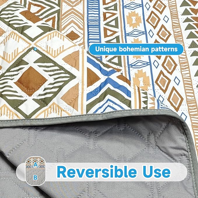 Waterproof Dog Blanket, Bohemian Dog Bed Cover Pet Blanket, Reversible Sofa Couch Cover for Dogs Washable, Protect Furniture Bed Couch Sofa for Puppy Cat (Beige Medallion, 52×82 Inch)