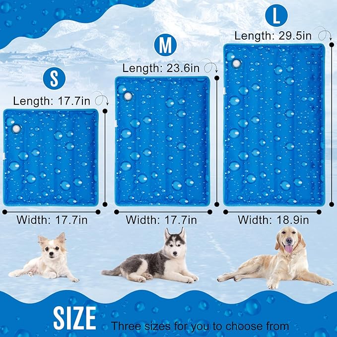 Upgrade Dog Cooling Mat Portable Water Injection Pet Cooling Pad Summer Self Cooling Ice Silk Pet Blanket Washable (Dark Blue, 17.7" Lx23.6 W)