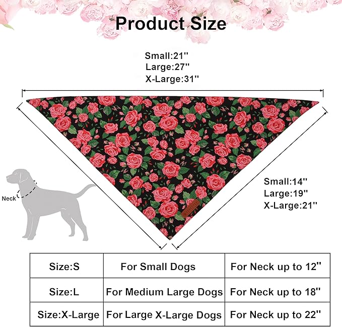 ADOGGYGO Floral Dog Bandana 2 Pack, Reversible Red Pink Rose Puppy Scarf Bib, Adjustable Fit Cute Floral Bandanas for Small Dogs Pets (Small)