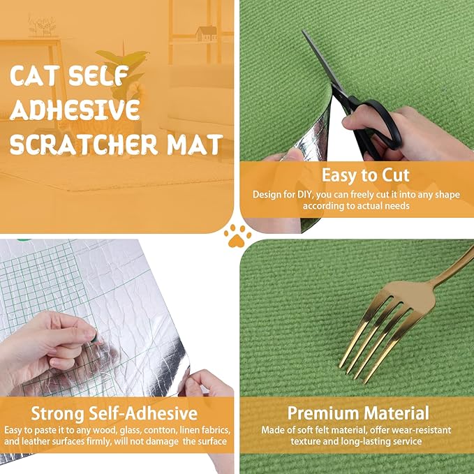 Climbing Cat Scratcher Mat Trimmable Cat Scratching Post Carpet 157.4’’x15.8’’ Self Adhesive Carpet Mat Pad Replacement for Cat Tree Shelves Post Couch Wall Furniture Steps DIY Protector (Green)