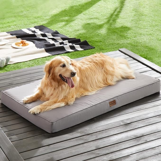 BFPETHOME Outdoor Dog Beds for Large Dogs, Waterproof Dog Bed for Medium, Large, Extra Large Dogs, Orthopedic Pet Bed with Removable Washable Cover, Egg Crate Foam Pet Bed Mat. (30 x 20in, Grey)