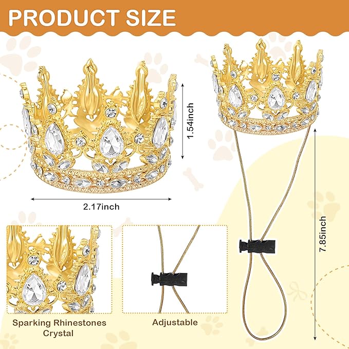 Abbylike Pet Rhinestone King Crown Small Size, Queen Crown for Halloween Costume for Small Dog Cat Cosplay Party Accessories Adoption Celebration Wedding Birthday Photos Prop Costume