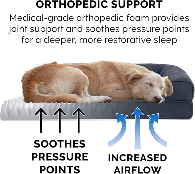 FurHaven Dreamer Sofa Orthopedic Dog Bed for Large Dogs with Orthopedic Egg Crate & Solid Orthopedic Foam Base for Joint Support, Removable Washable Cover, Jumbo XL, Quilted Sofa, Iron Gray