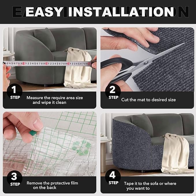 78.7"X15.8" Self-Adhesive Cat Scratching Mat - Durable Couch Protector from Cat Claws, DIY Furniture Protector from Cats Scratching, Sticky cat Scratch Wall mat- No Residue, Safe for Cats (Dark Grey)