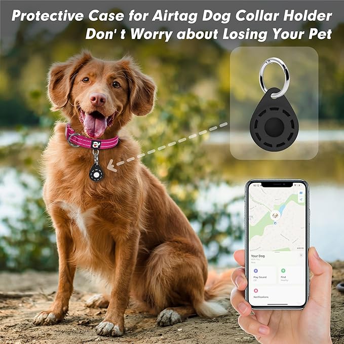 azuza Reflective Dog Collar with Airtag Holder, Soft Neoprene Padded Pet Collar with ID Tag Ring, Adjustable for Puppy and Small Dogs,Hot Pink,XS