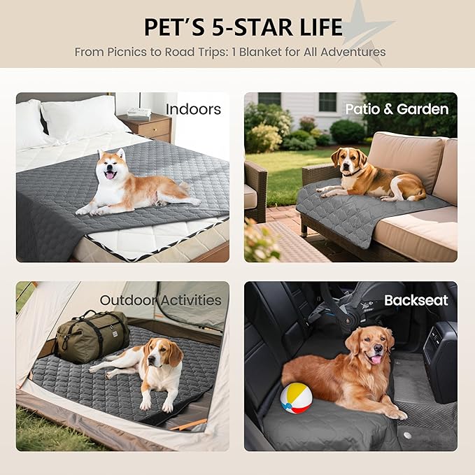 gogobunny 3X Stronger Waterproof Pet Blanket, Scratch Proof Furniture Protector for Dogs Cats, Reversible Cover 82x82 Inch, Dark Grey