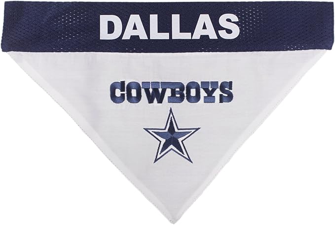 Pets First NFL DOG BANDANA - DALLAS COWBOYS REVERSIBLE PET BANDANA. 2 Sided Sports Bandana with a PREMIUM Embroidery TEAM LOGO, Small/Medium. - 2 Sizes & 32 NFL Teams available, DAL-3217-S-M