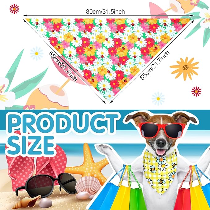 Eccliy 30 Pack Summer Flower Dog Bandanas Bulk Soft Triangle Dog Scarfs Polyester Bandana Pet Costume Cute Scarf Bibs with Flowers Patterns for Small Medium Large(Flower,X-Large)