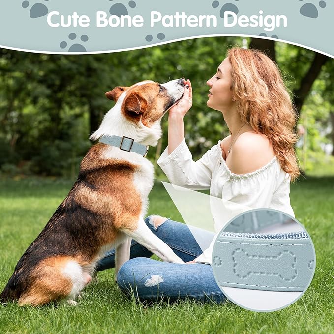 TDTOK Stylish Leather Dog Collar, Comfortable Soft PU Leather Dog Collars for Large Medium Small Dogs with Quick Metal Buckle, Adjustable Pet Collar with Cute Bone Pattern Design (Blue, S)