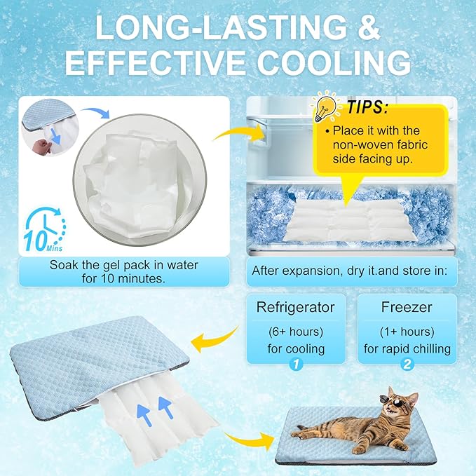 BEAUTYZOO Cooling Mat for Cats & Dogs -20" X 12" Ice Silk Cat Cooling Mat, Dual Sided Cool Pad for Crate Kennel, Indoor Kitten Cool Sleeping Bed for Summer, Arc-Chill Cool Fiber Q-MAX >0.45 Washable